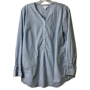 J. Jill Blue Striped Long Sleeve Popover Top With‎ Pockets Sz S (2452)